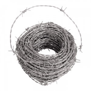 A roll of double twisted barbed wire on white background.
