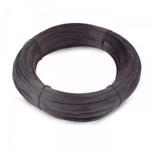 There is a coil of black annealed wire on the white ground