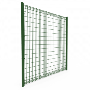 A piece of green powder coating BRC fence panel is displayed
