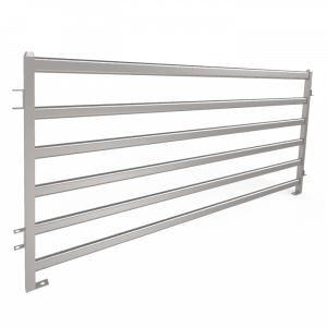 A piece of galvanized corral panel is displayed.