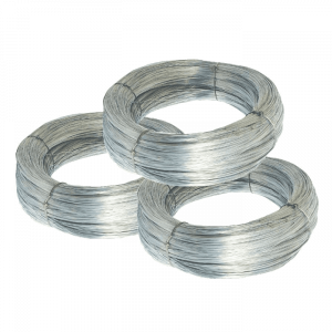 Three rolls of galvanized steel wires on white background