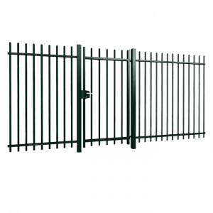 A steel fence single swing gate on white background