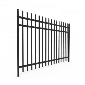 A piece of black powder coating steel fence is displayed.